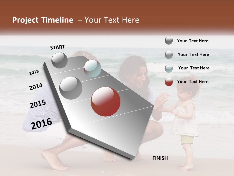 A Woman And Two Children Playing On The Beach PowerPoint Template