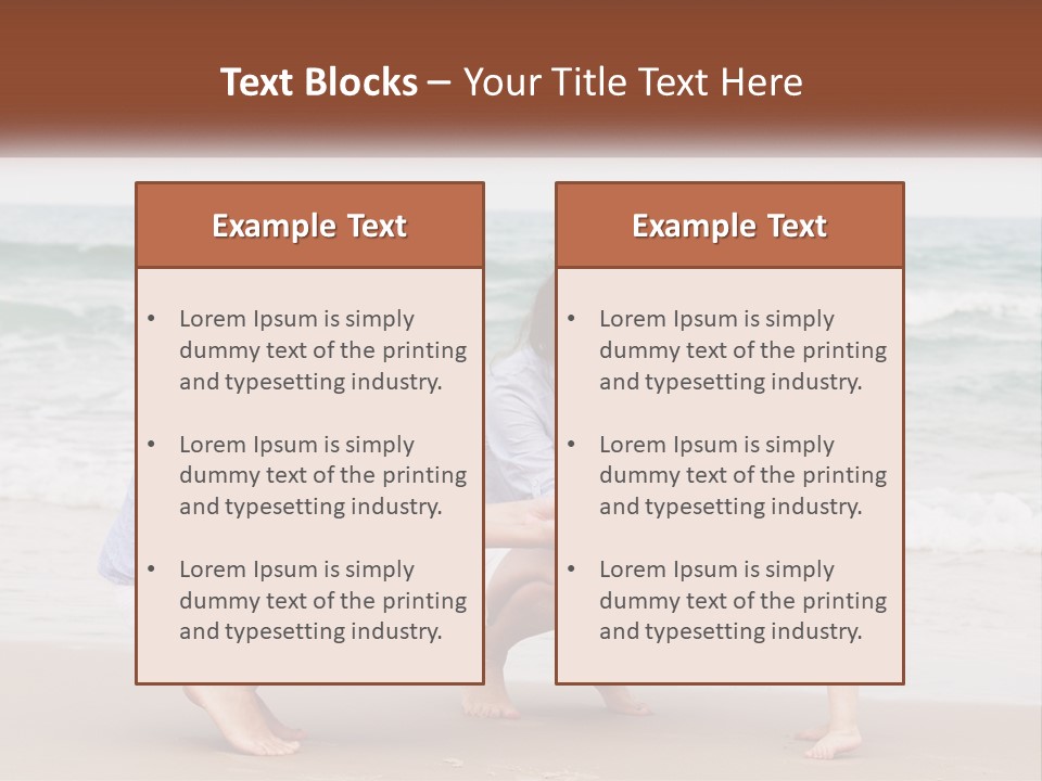 A Woman And Two Children Playing On The Beach PowerPoint Template