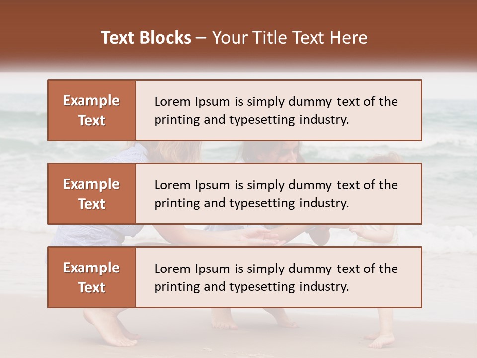 A Woman And Two Children Playing On The Beach PowerPoint Template