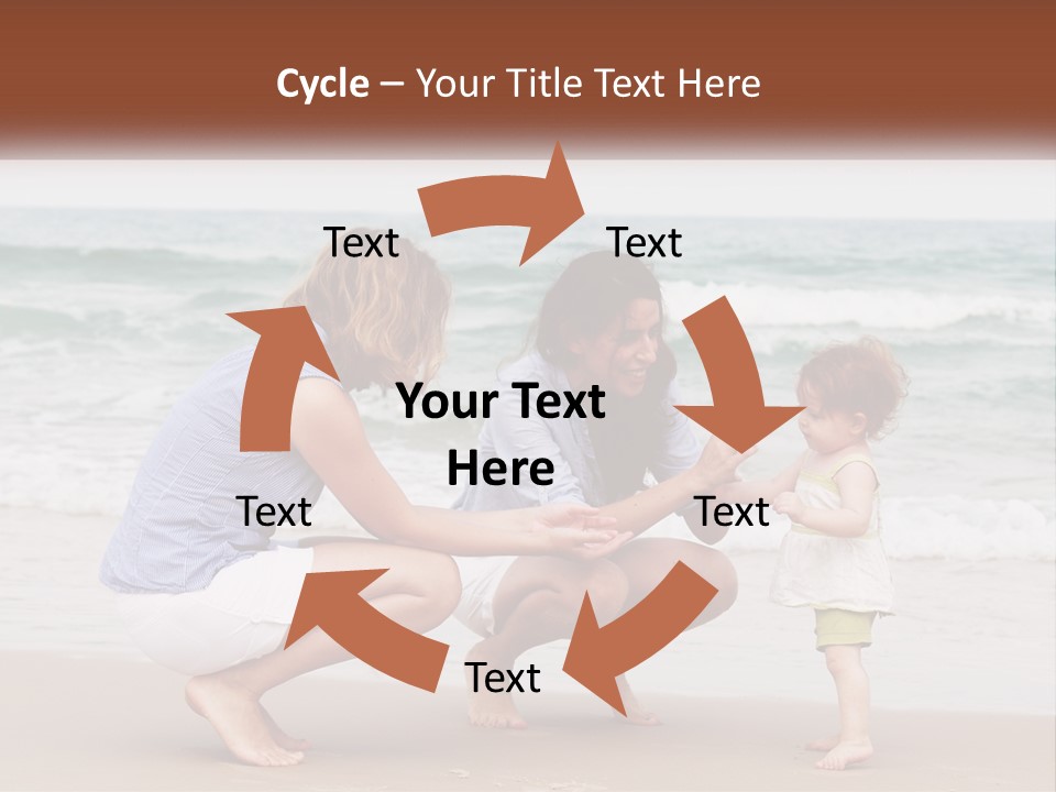 A Woman And Two Children Playing On The Beach PowerPoint Template