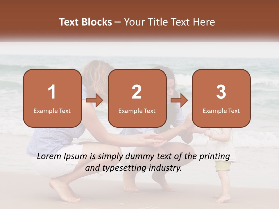 A Woman And Two Children Playing On The Beach PowerPoint Template