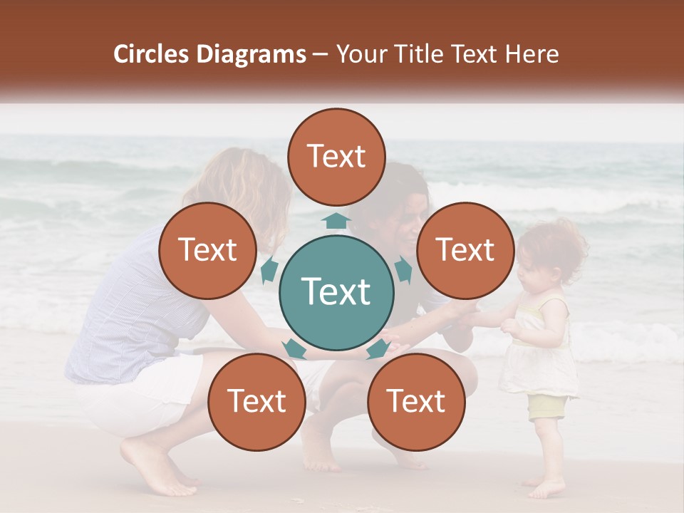 A Woman And Two Children Playing On The Beach PowerPoint Template