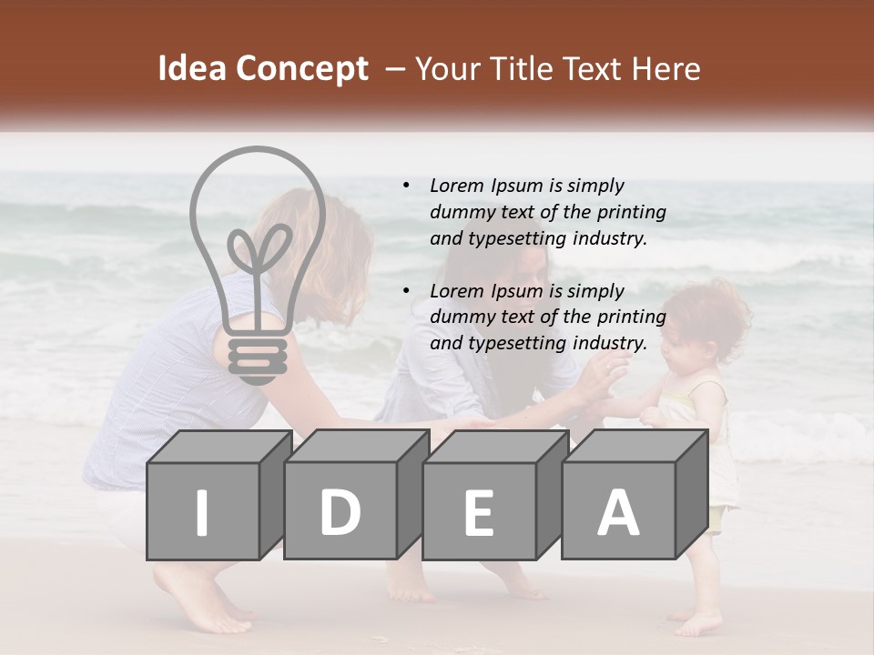 A Woman And Two Children Playing On The Beach PowerPoint Template