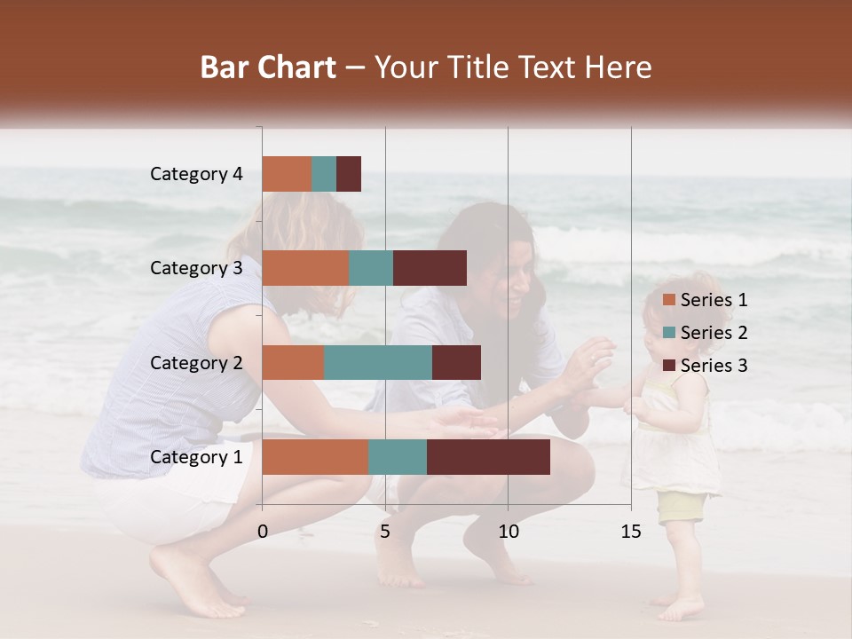 A Woman And Two Children Playing On The Beach PowerPoint Template