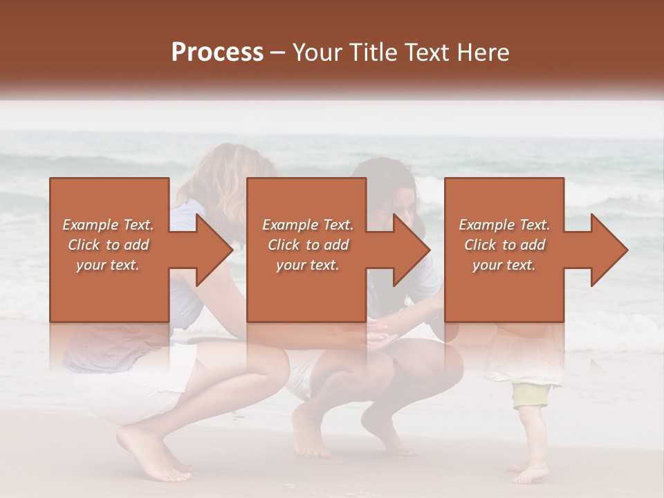 A Woman And Two Children Playing On The Beach PowerPoint Template