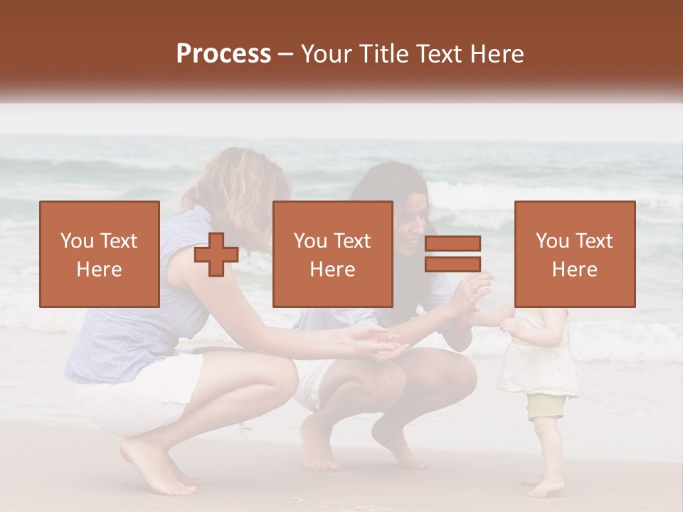 A Woman And Two Children Playing On The Beach PowerPoint Template