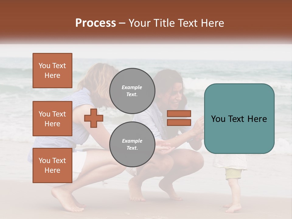 A Woman And Two Children Playing On The Beach PowerPoint Template