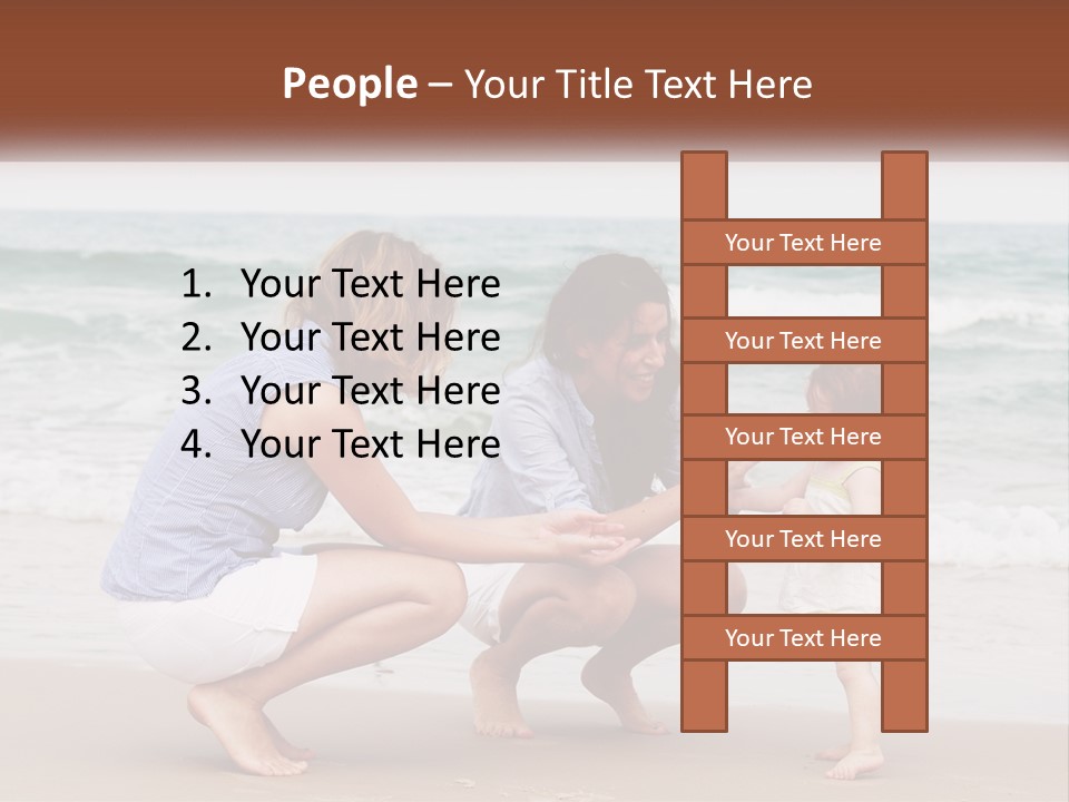 A Woman And Two Children Playing On The Beach PowerPoint Template