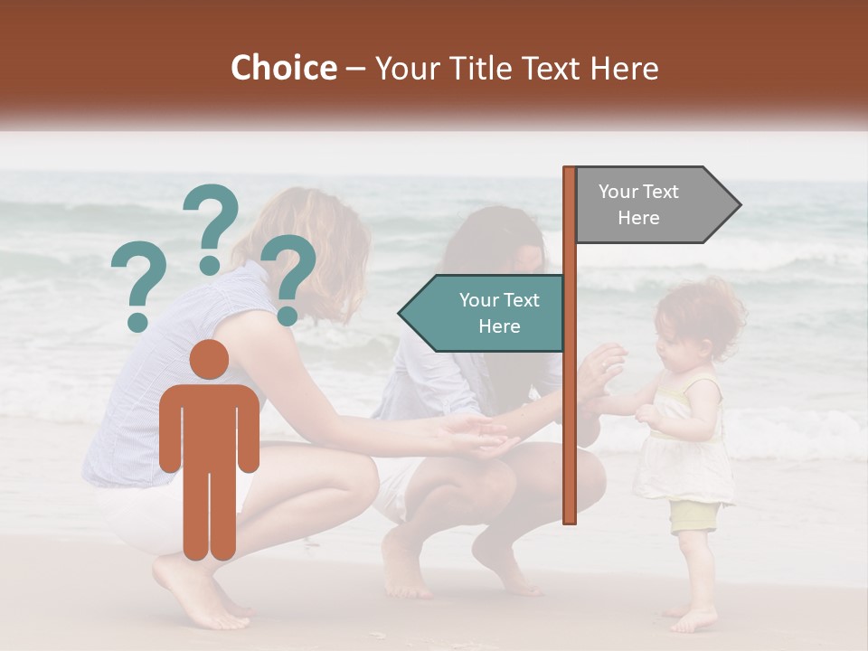 A Woman And Two Children Playing On The Beach PowerPoint Template