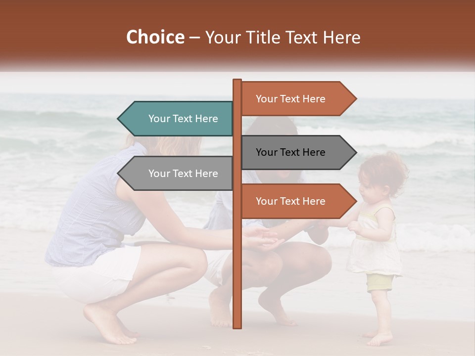 A Woman And Two Children Playing On The Beach PowerPoint Template