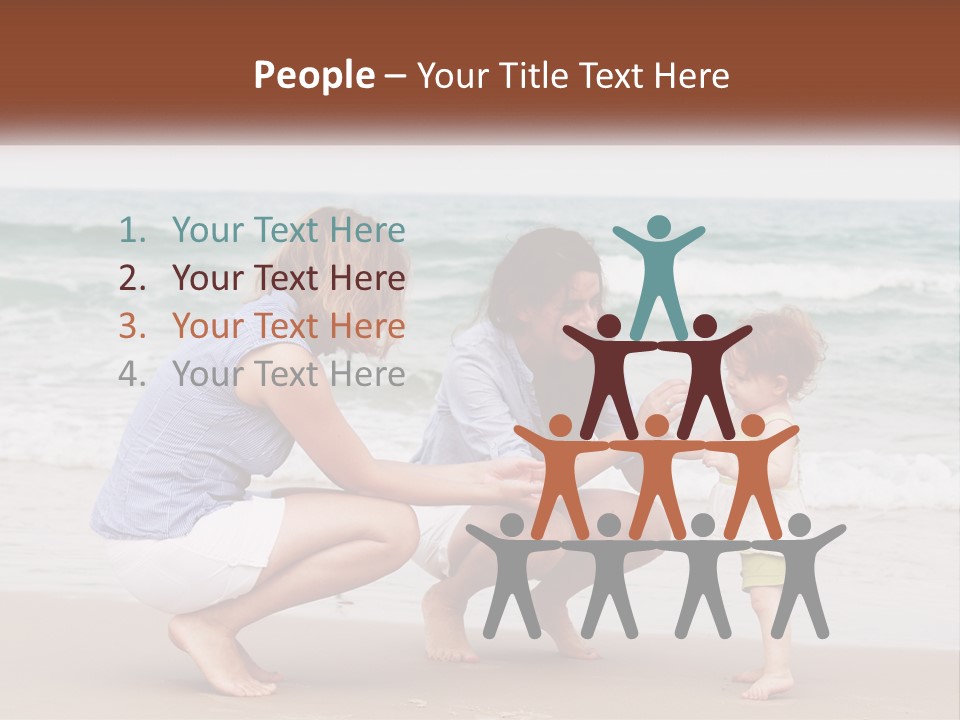 A Woman And Two Children Playing On The Beach PowerPoint Template