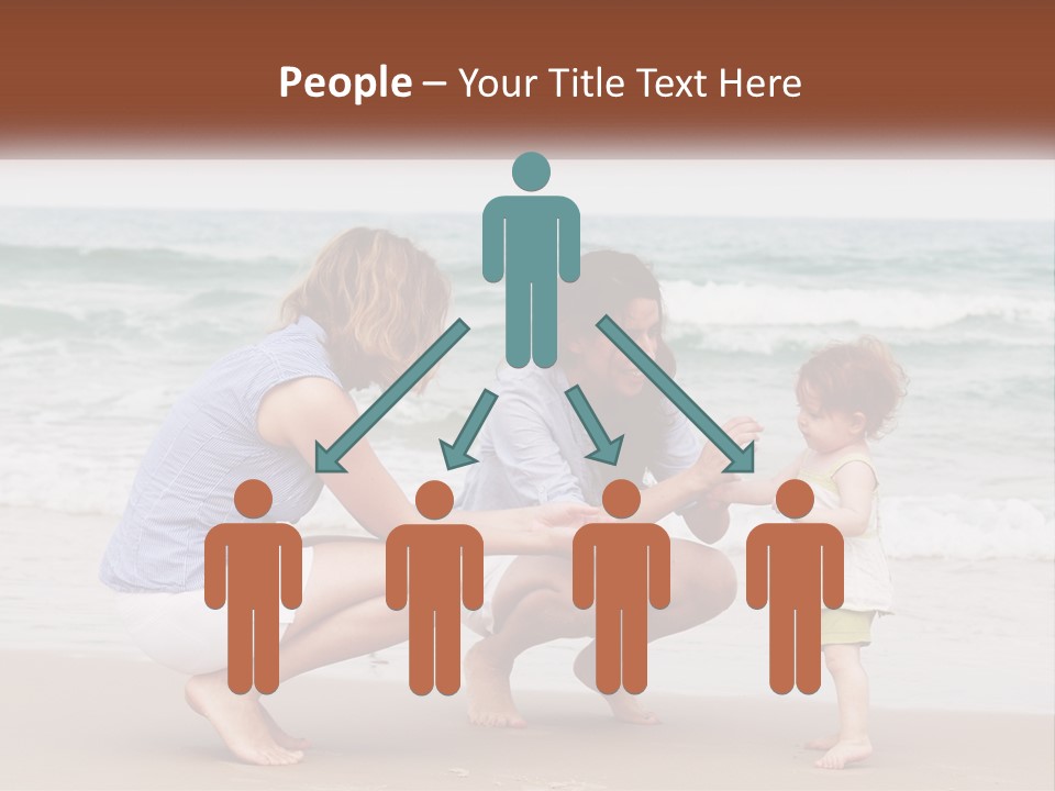 A Woman And Two Children Playing On The Beach PowerPoint Template