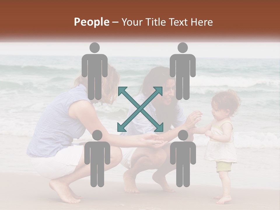 A Woman And Two Children Playing On The Beach PowerPoint Template