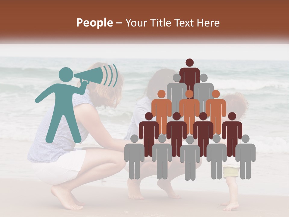 A Woman And Two Children Playing On The Beach PowerPoint Template