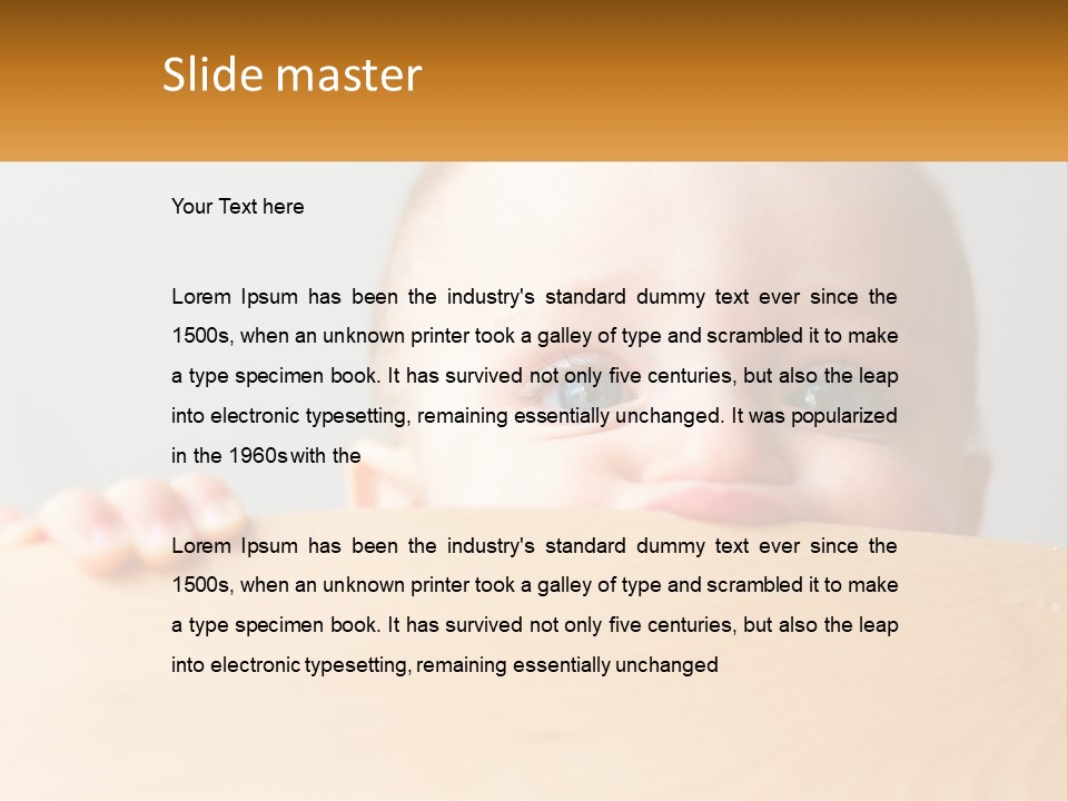 A Baby Is Peeking Over A Wooden Table PowerPoint Template