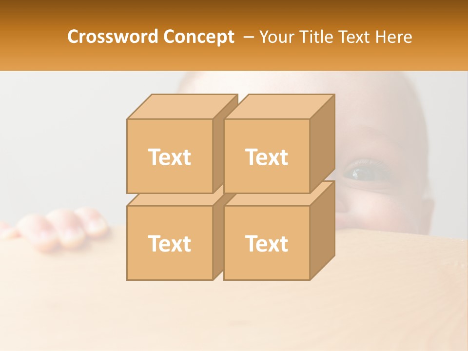 A Baby Is Peeking Over A Wooden Table PowerPoint Template