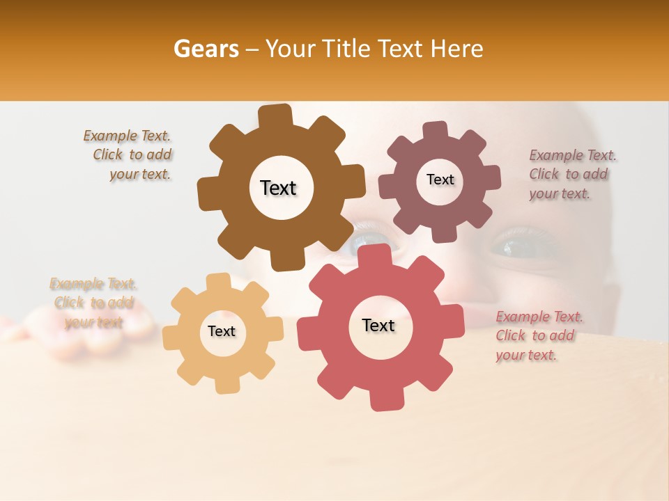 A Baby Is Peeking Over A Wooden Table PowerPoint Template