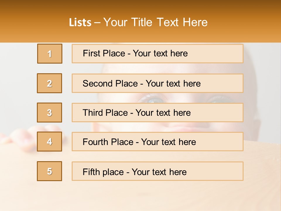 A Baby Is Peeking Over A Wooden Table PowerPoint Template