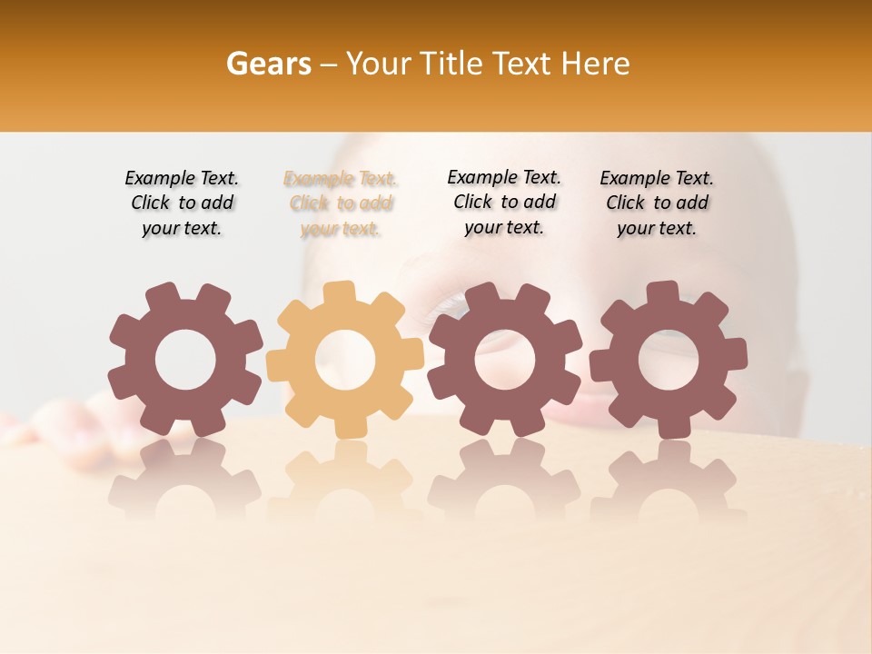 A Baby Is Peeking Over A Wooden Table PowerPoint Template