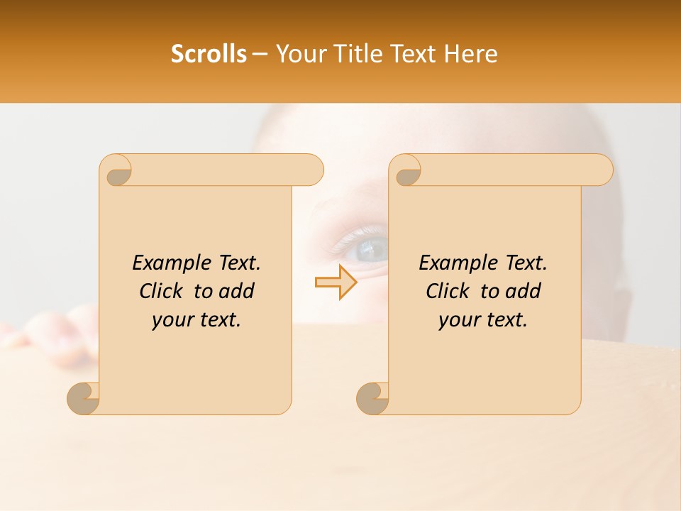 A Baby Is Peeking Over A Wooden Table PowerPoint Template