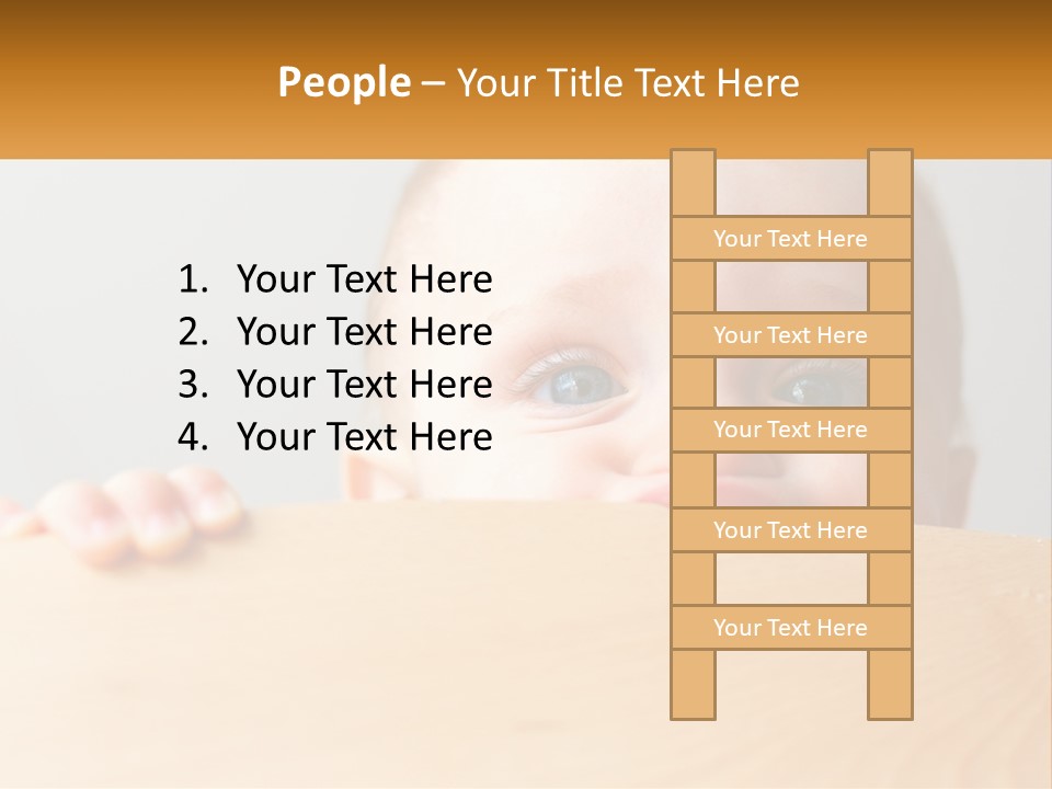 A Baby Is Peeking Over A Wooden Table PowerPoint Template
