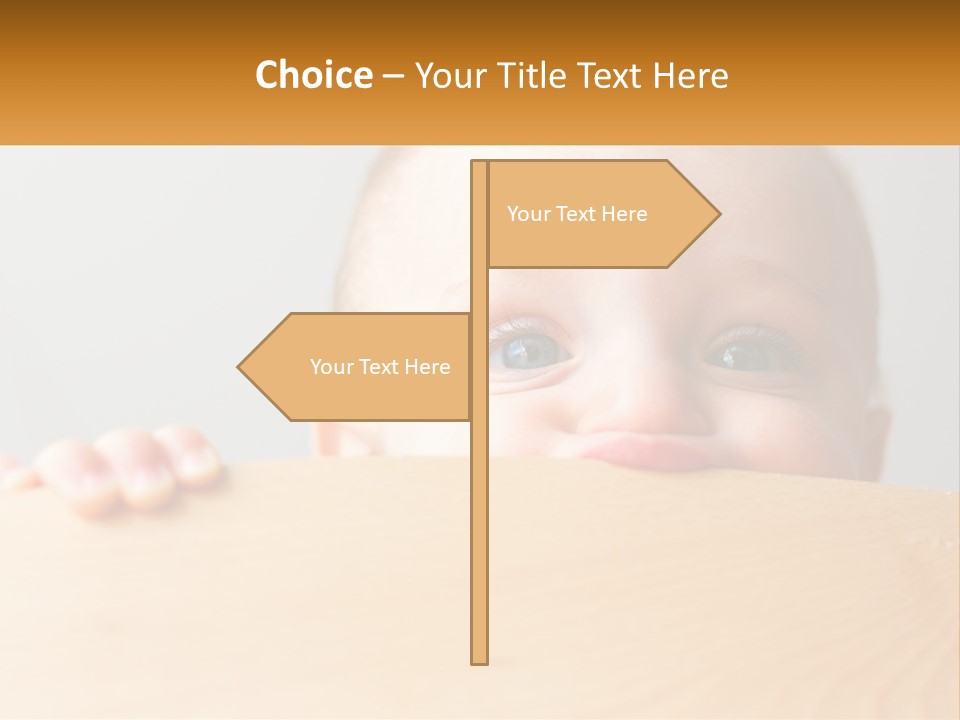 A Baby Is Peeking Over A Wooden Table PowerPoint Template