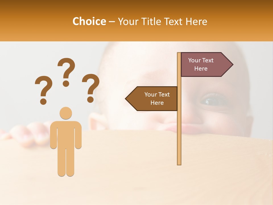 A Baby Is Peeking Over A Wooden Table PowerPoint Template