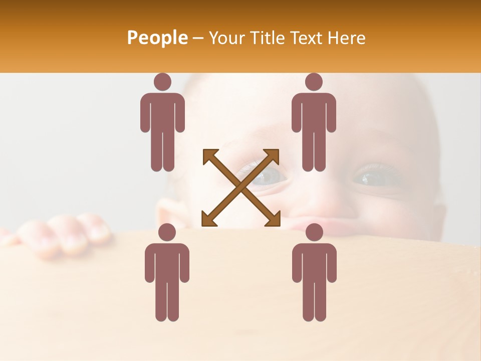 A Baby Is Peeking Over A Wooden Table PowerPoint Template