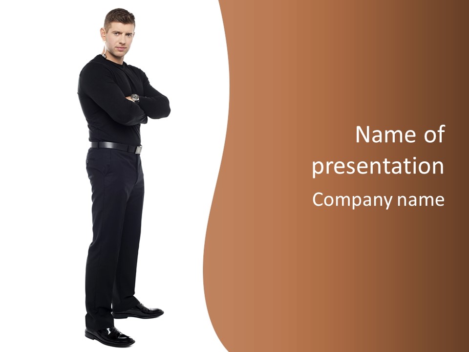 A Man Standing With His Arms Crossed In Front Of Him PowerPoint Template