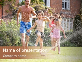 A Group Of Kids Playing In A Sprinkle Of Water PowerPoint Template