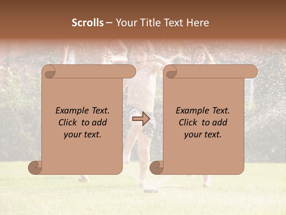 A Group Of Kids Playing In A Sprinkle Of Water PowerPoint Template