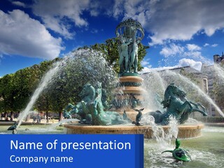 A Fountain With A Statue In The Middle Of It PowerPoint Template