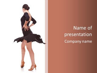 A Woman In A Black Dress Is Standing With Her Hands On Her Hips PowerPoint Template