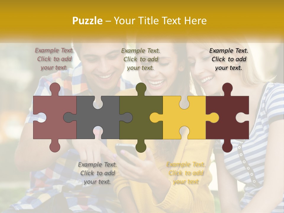 A Group Of Young People Looking At A Cell Phone PowerPoint Template