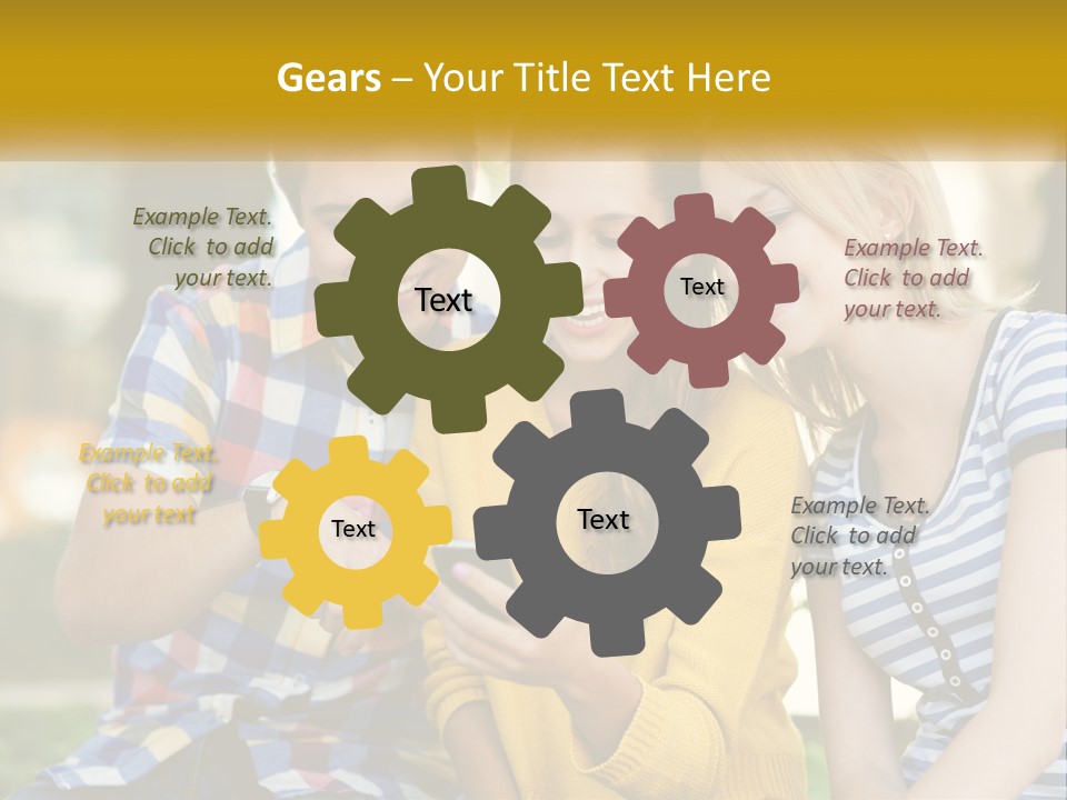 A Group Of Young People Looking At A Cell Phone PowerPoint Template