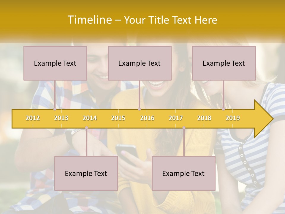 A Group Of Young People Looking At A Cell Phone PowerPoint Template