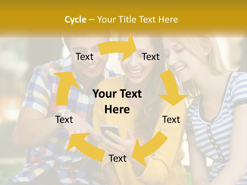 A Group Of Young People Looking At A Cell Phone PowerPoint Template