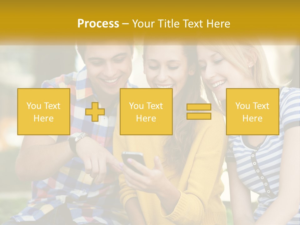 A Group Of Young People Looking At A Cell Phone PowerPoint Template