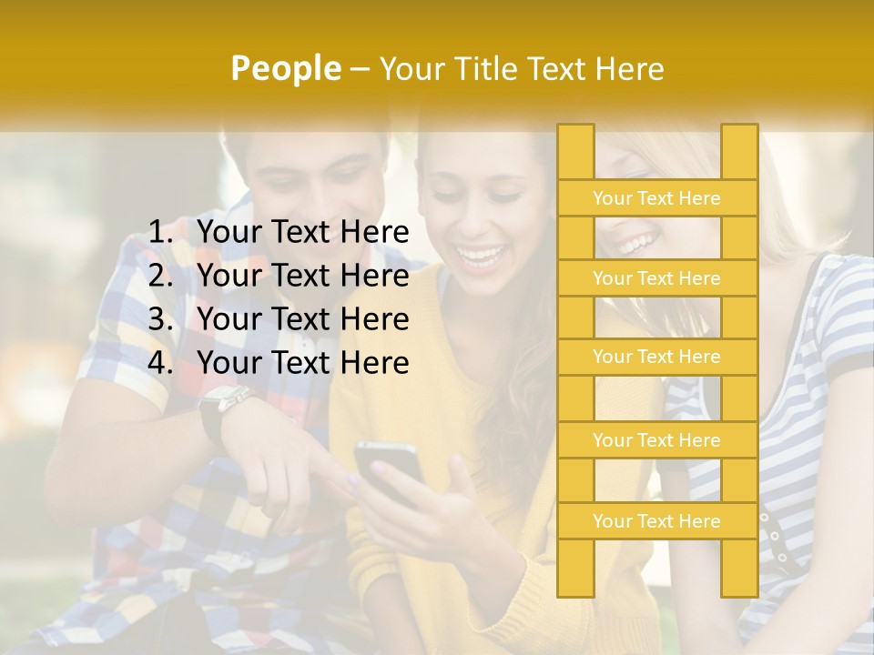 A Group Of Young People Looking At A Cell Phone PowerPoint Template