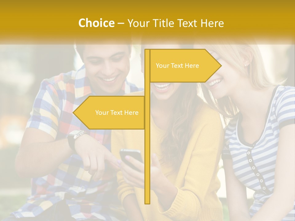 A Group Of Young People Looking At A Cell Phone PowerPoint Template