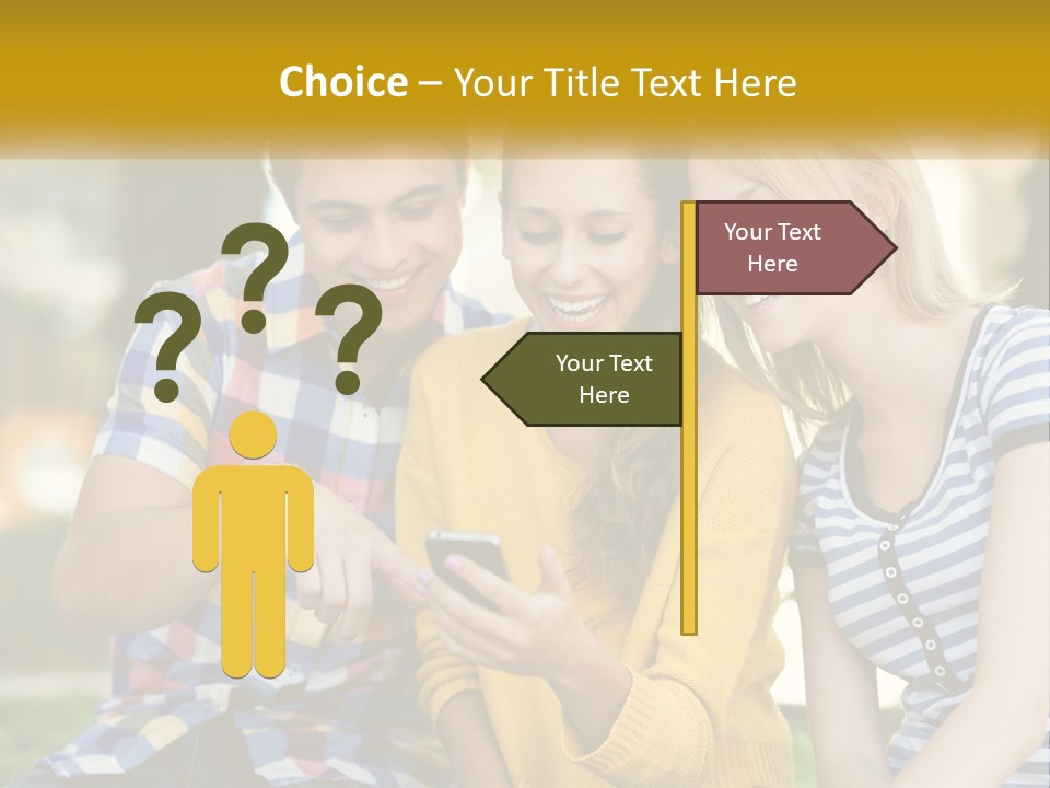 A Group Of Young People Looking At A Cell Phone PowerPoint Template