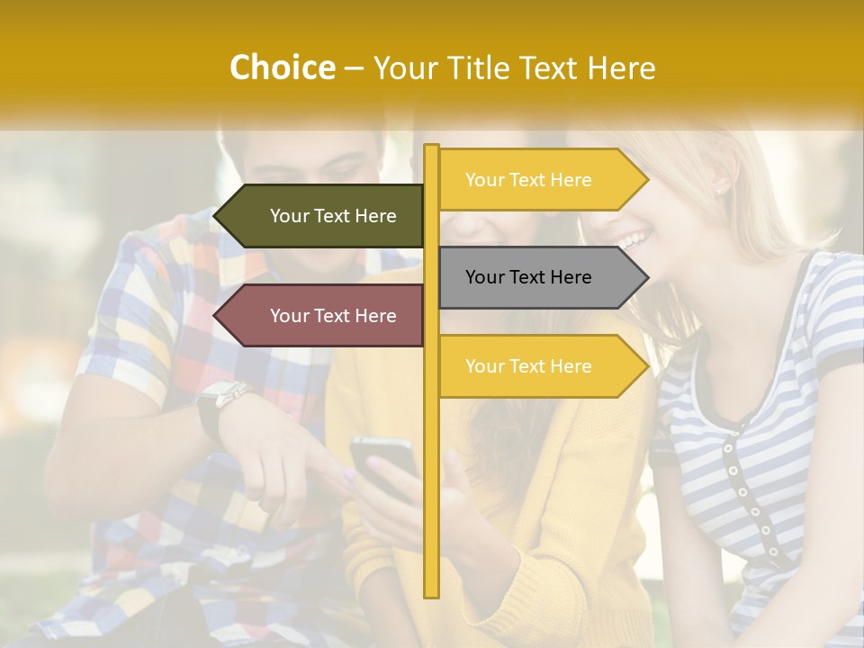 A Group Of Young People Looking At A Cell Phone PowerPoint Template