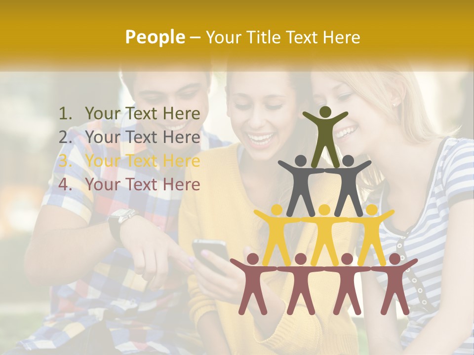 A Group Of Young People Looking At A Cell Phone PowerPoint Template