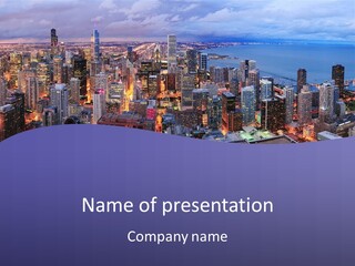 A Cityscape With A Blue Sky And Water In The Background PowerPoint Template