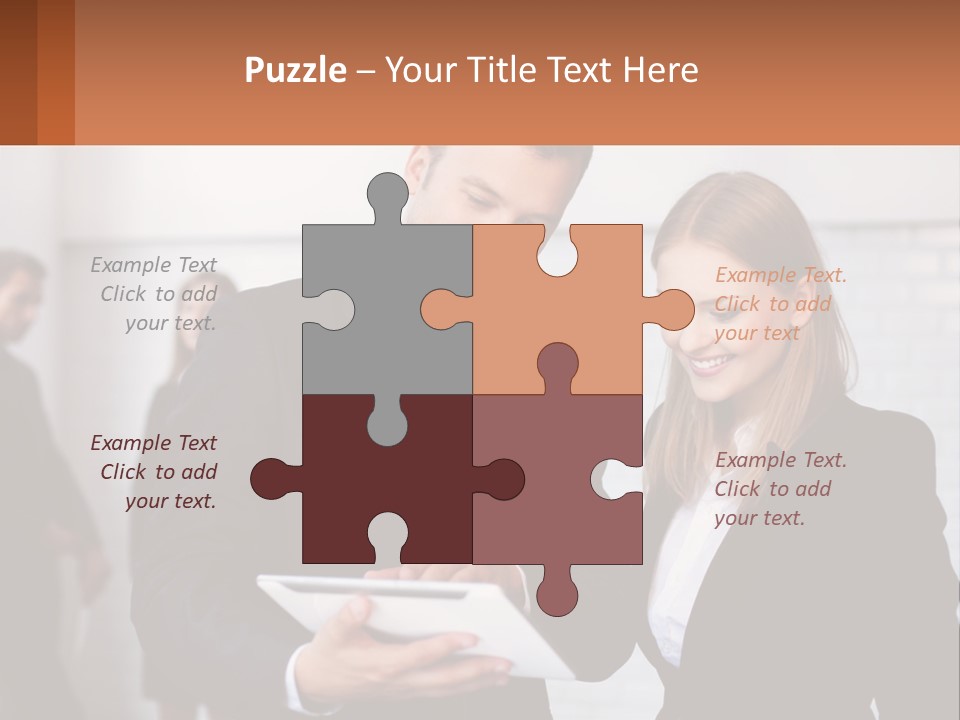 A Man And A Woman Looking At Something On A Table PowerPoint Template