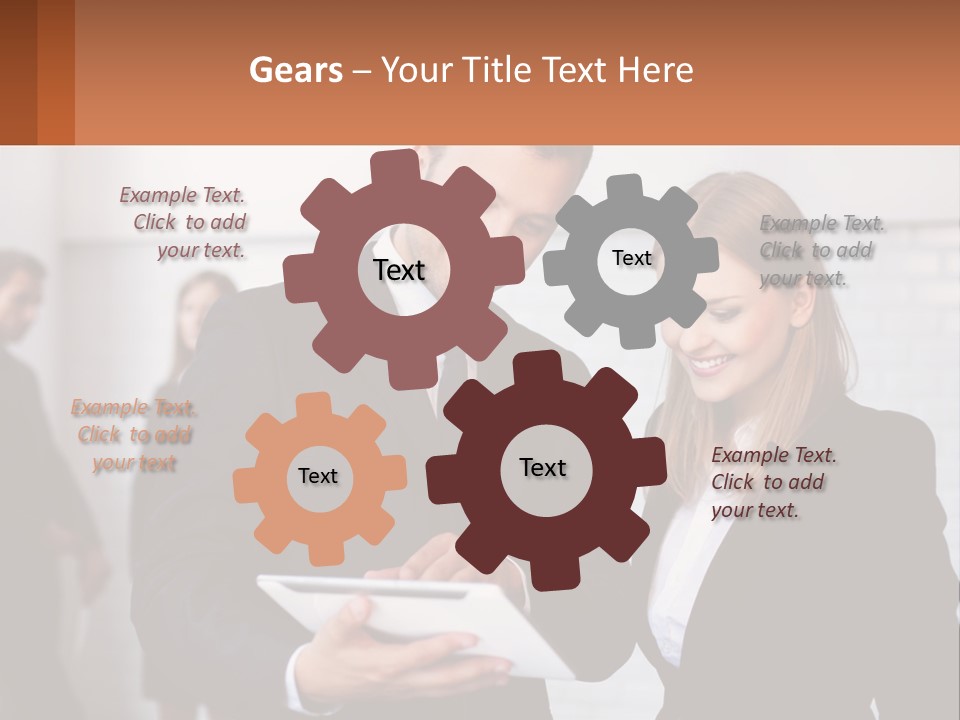 A Man And A Woman Looking At Something On A Table PowerPoint Template