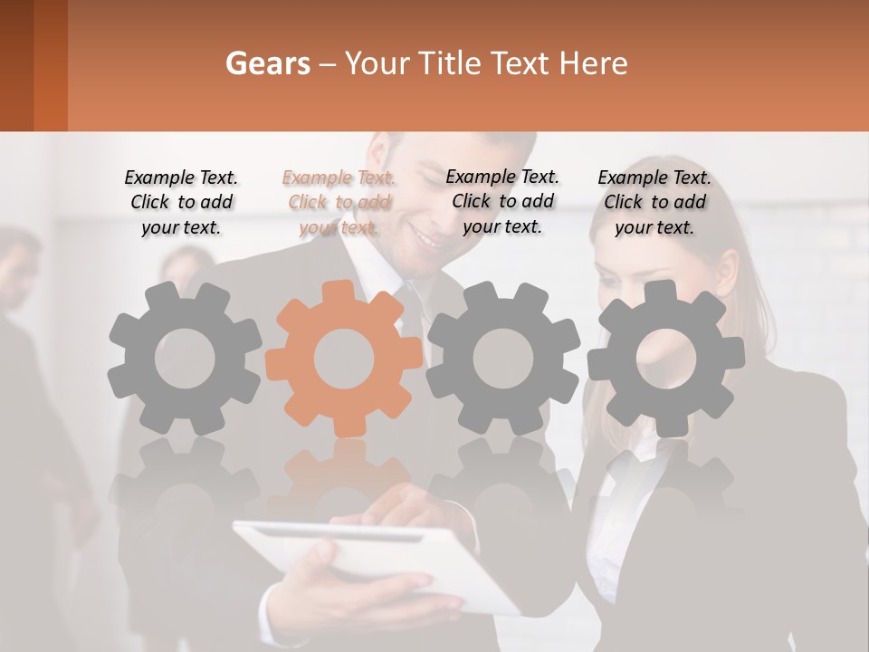 A Man And A Woman Looking At Something On A Table PowerPoint Template