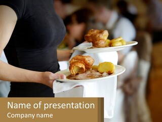 A Woman Holding Two Plates With Food On Them PowerPoint Template