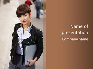 A Woman Is Holding A Folder And Smiling PowerPoint Template