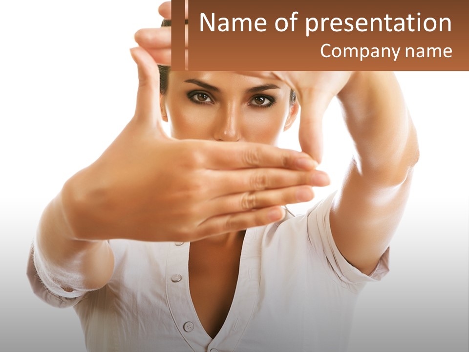 A Woman Holding Her Hands Up To Her Face PowerPoint Template